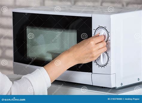 Woman Using Microwave Oven Stock Photo Image Of Healthy 218378080