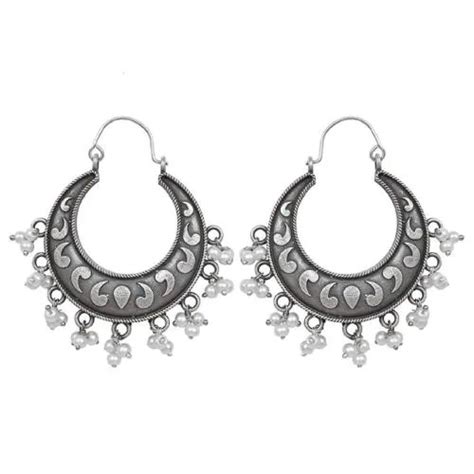 Buy Sijcm Silver Lookalike Brass Oxidised Boho Chandbali Dangler