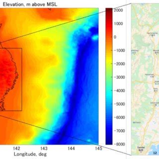 Left: Bathymetry of the Pacific Ocean offshore of the Tohoku region of ...