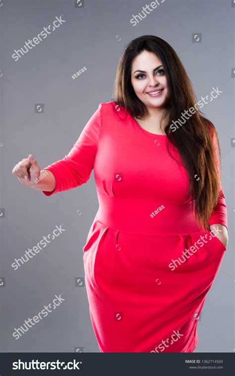 Happy Brunette Plus Size Model Red Stock Photo 1362714569 Shutterstock