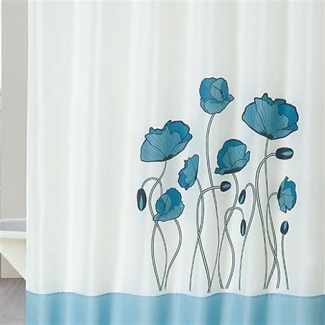 Cortina Baño Teflon Chenille Vintage Diseño Flower Blue Citiblanc