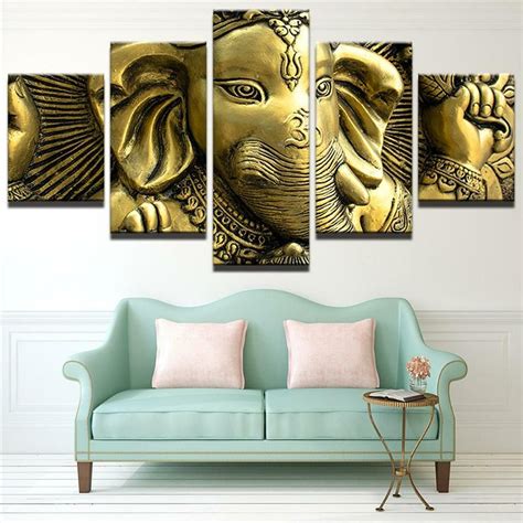 Gold Om Ganesha 5 Piece Canvas Art Wall Decor En 2022 Illustrations