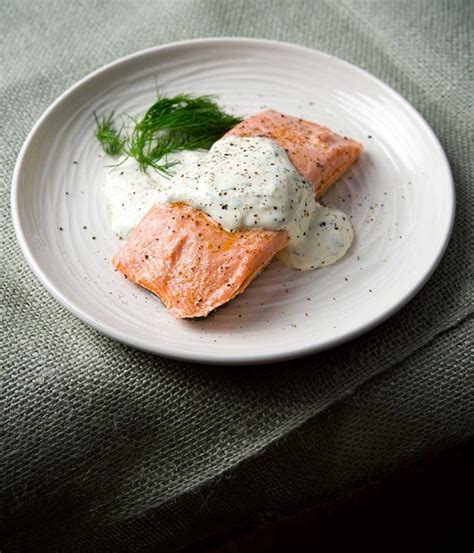 Butter Poached Salmon Recipe Salmon With Horseradish Dill Cream