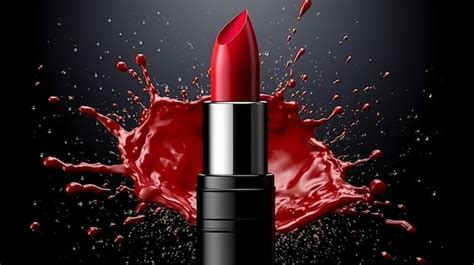 Premium Ai Image Red Lipstick With Splash On Dark Background