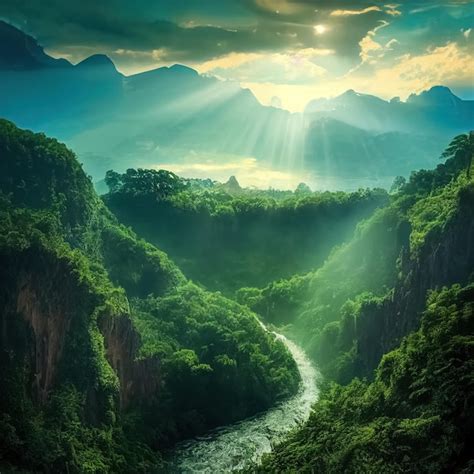 Premium Ai Image Majestic Magical Fantasy Landscape With Mountains