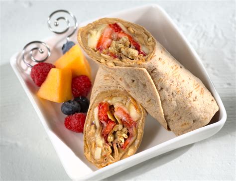 Peanut Butter And Jelly With Strawberries Banana And Granola Flatbread Wrap Aka Pbandj With Sbandg