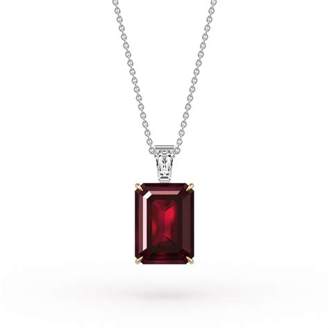 Emerald Cut Ruby & Diamond Pendant - Platandia