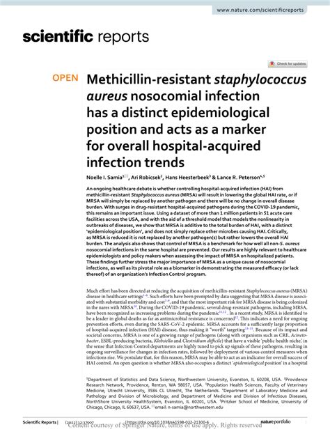 PDF Methicillin Resistant Staphylococcus Aureus Nosocomial Infection