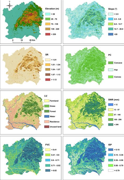 Spatial Distribution Of Spatial Variables A Elevation B Slope C Sr