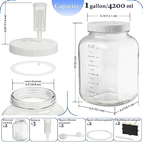 2 Pack 1 Gallon Large Fermentation Jars W 2 Screw Lid And 3 Airlock 100