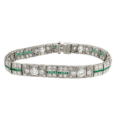 Emerald Diamond Platinum Line Bracelet At 1stdibs