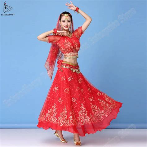 Bollywood Kleid Kostüm Frauen Set Indischen Tanz Sari Bauchtanz Outfit