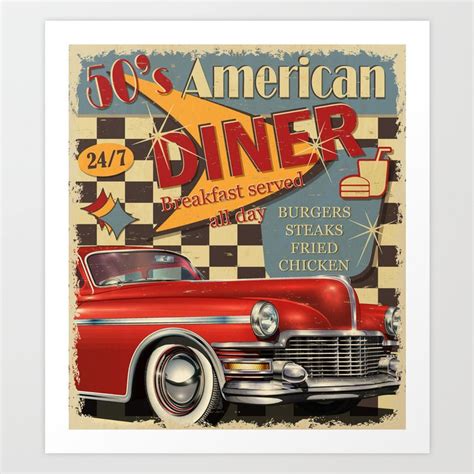 American Diner vintage poster. Art Print by Decor Hub | Society6