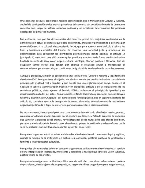 Carta Abierta Del Artista Pablo Viracocha Pdf