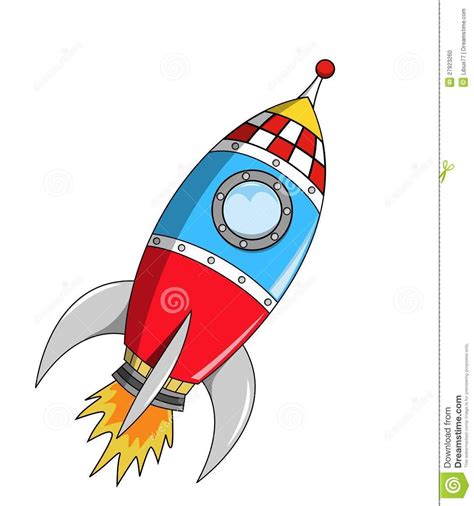 Cartoon Space Rocket On Mission Vintage Spaceship Space Rocket