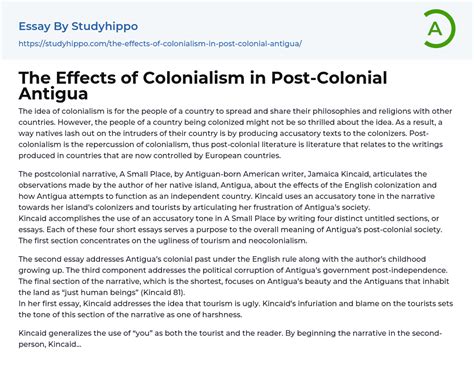 The Effects Of Colonialism In Post Colonial Antigua Essay Example