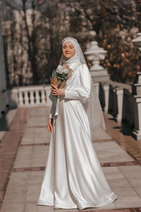 Modest A Line Long Arabic Wedding Dress Muslim Tanya Bridal