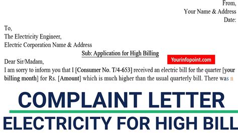 Complaint Letter To The Electrical Office For The High Bills Excess