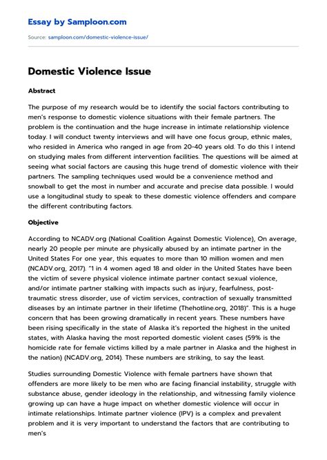 ≫ Domestic Violence Issue Free Essay Sample On