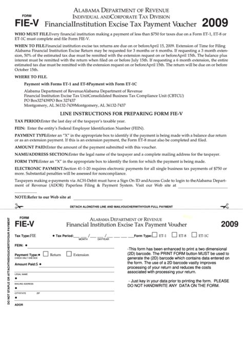 Fillable Form Fie V Financial Institution Excise Tax Payment Voucher