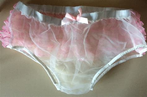 Vintage Style White Pink Rows Of Ruffles Sissy Knickers Panties Sheer