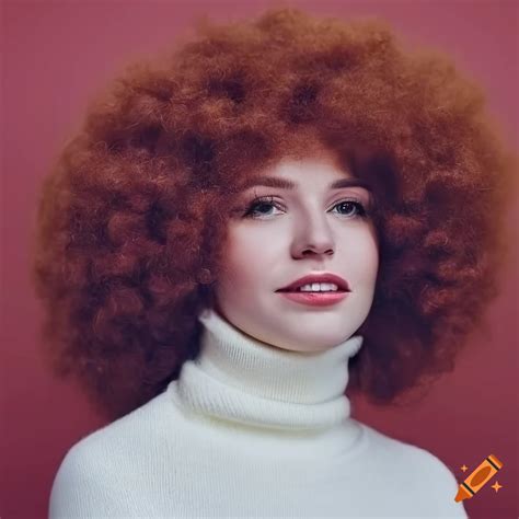 Portrait Of A Beautiful Redhead Woman With A Massive Afro And White