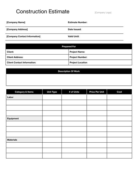 Free Printable Estimates Templates [excel Word]