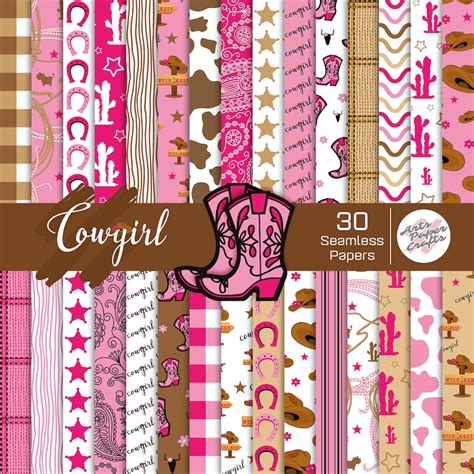 Cowgirl Digital Papers Set Cowgirl Background Cowgirl Seamless Pattern