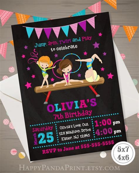 Gymnastics Invitation Chalkboard Gymnastics Birthday Etsy