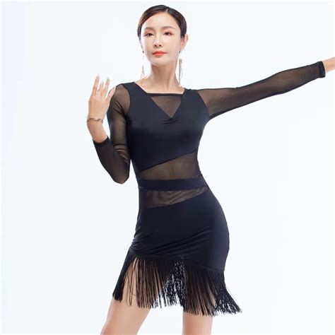 Kobiety Latin Dance Dress Adult Tassel Taniec Towarzyski Kostium Lodowy