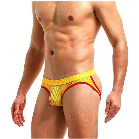 Mizok Mens Jockstrap Underwear Sexy Mesh Jock Strap Yellow 1 Pc M