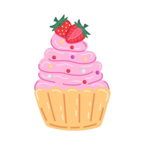 Cupcake Aux Fraises Lumineux Sur Fond Blanc Vecteur Premium