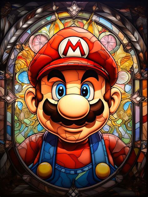 Super Mario Stained Glass Window Style Print Etsy Stained Glass