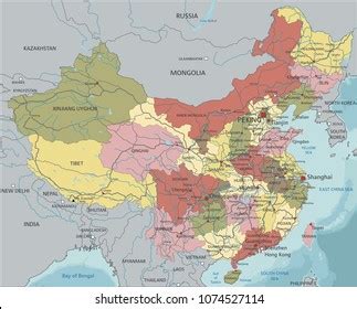 Highly Detailed China Political Map Stock Vector Royalty Free