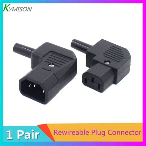 1 Pair 2pcs Rewireable Plug Connector For Power Cord Cable Left Angle Iec C13 C14 Detachable