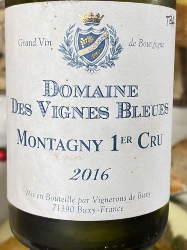 2016 Vignerons De Buxy Domaine Des Vignes Bleues Montagny Premier Cru