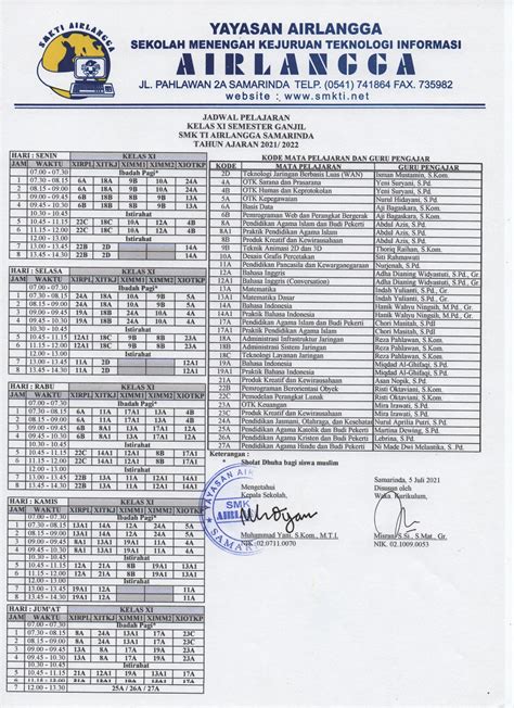 Smk Ti Airlangga Samarinda Jadwal Kbm Semester Gasal Ta