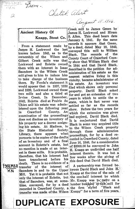 Ancient History Of Knapp Stout Co Newspaper Article Clipping