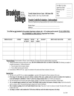 Fillable Online Brooklyn Cuny Transfer Reevaluation Form Brooklyn