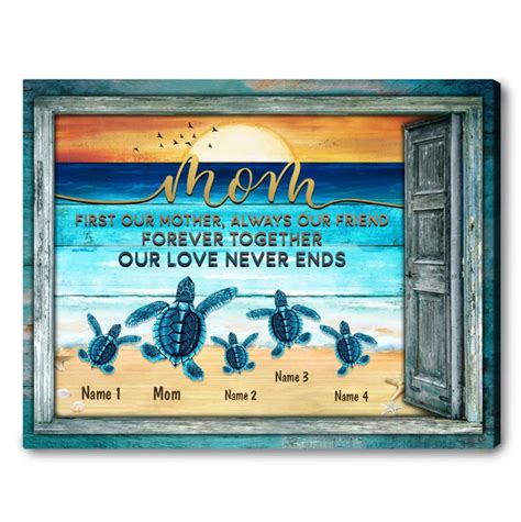 Mothers Day Sea Turtles Gift Custom Names Canvas Wall Art Mother S Day