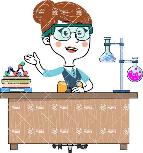 Hand Drawn Style Female Teacher Cartoon Character Chemistry Lesson