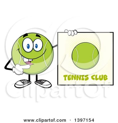 Clipart Of A Cartoon Happy Tennis Ball Character Mascot Holding A Club