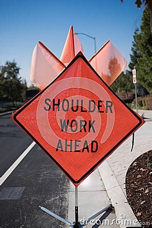 Shoulder Work Ahead Sign Stock Photo - Image: 62662594