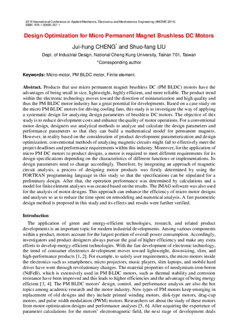 Pdf Design Optimization For Micro Permanent Magnet Brushless Dc Motors