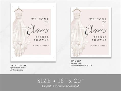 Wedding Dress Bridal Shower Welcome Sign Template Printable Etsy