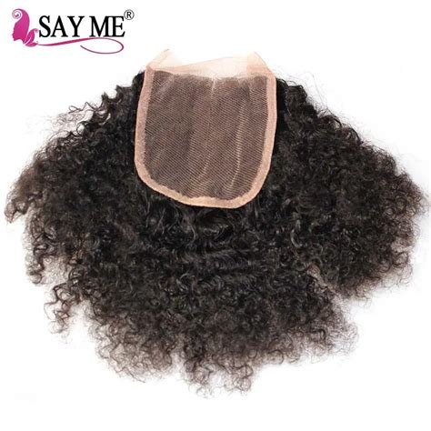 4 4 Afro Kinky Curly Closure Brazilian Hair Natural Color Remy Lace