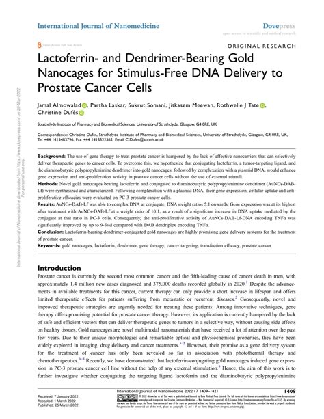 Pdf Lactoferrin And Dendrimer Bearing Gold Nanocages For Stimulus