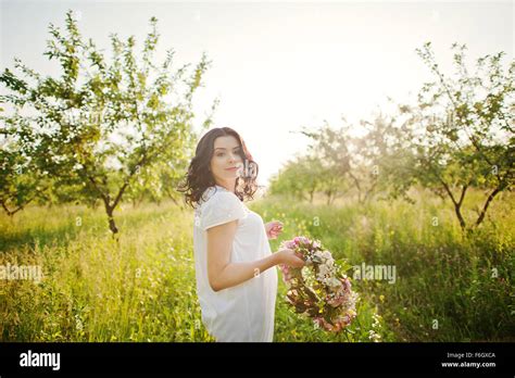 Pregnant Gorgeous Brunette Woman Stock Photo Alamy