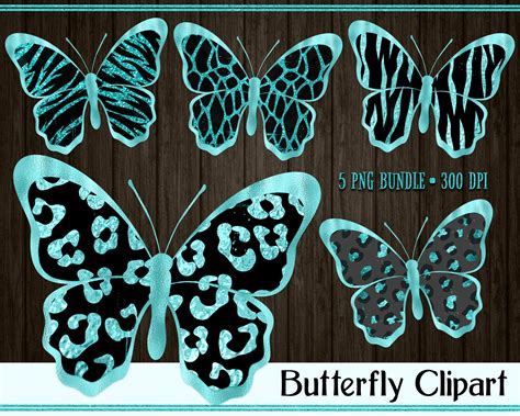 T Rkis Gold Glitzer Schmetterling Clipart Png Digital Leopard Etsy