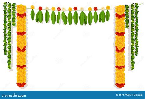 Indian Flower Garland Of Mango Leaves And Marigold Flowers For